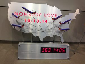 Countdown at headquarters, suggestive that Southwest might fly non-stop across the nation