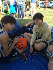 Max Murray and Kevin Walker find some candy after their race.