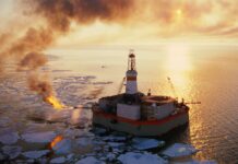 Oil rig near ice floes (Source: Getty Images)