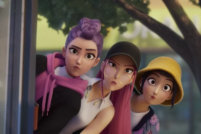 This image shows the main characters of K-Pop Demon Hunters