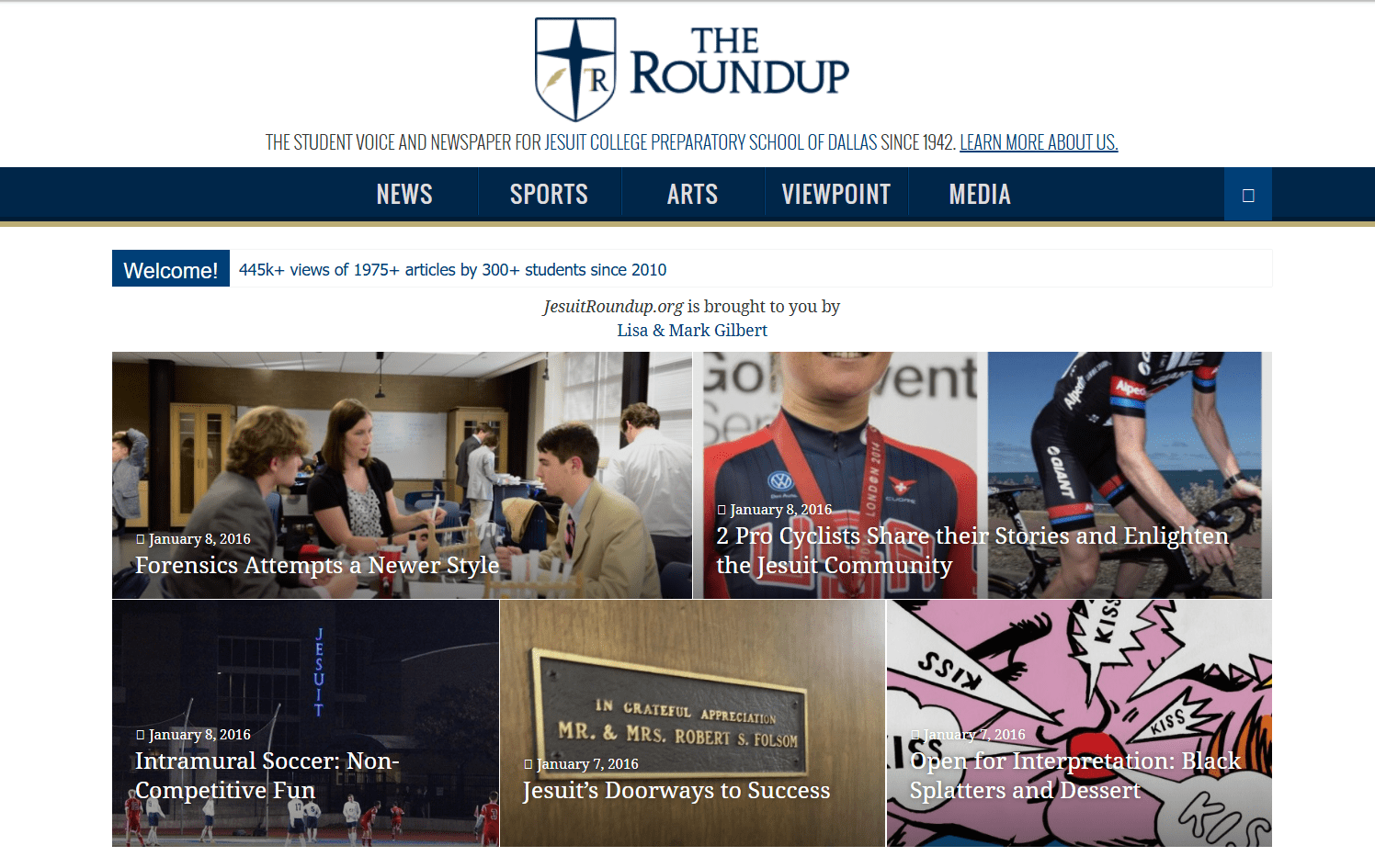 A screenshot of The Roundup's website around January, 2016